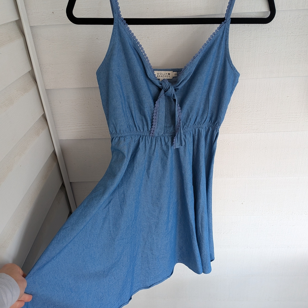 Molly Bracken Denim Blue Dress with Lace Detail